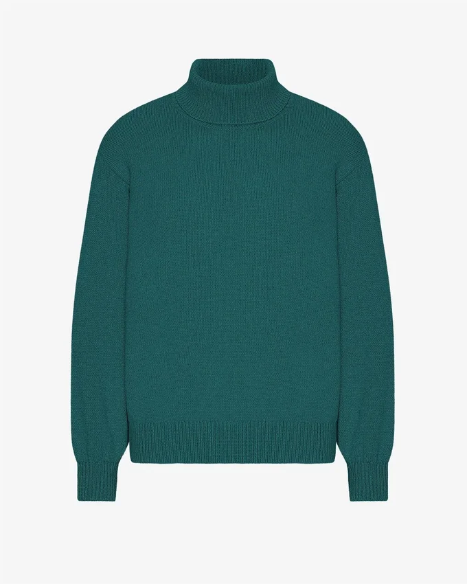 Jersey de cuello alto de lana merina - Verde océano