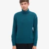 Jersey de cuello alto de lana merina - Verde océano