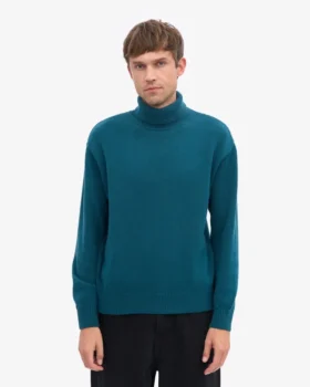 Jersey de cuello alto de lana merina – Verde océano