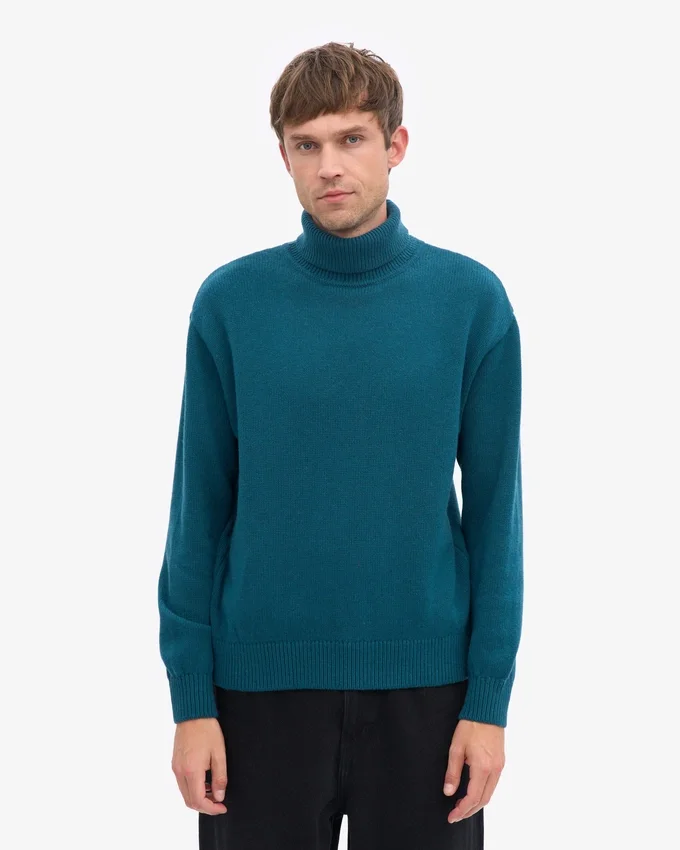 Jersey de cuello alto de lana merina - Verde océano