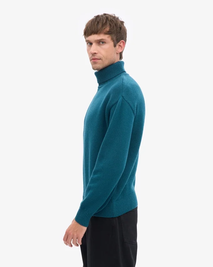 Jersey de cuello alto de lana merina - Verde océano