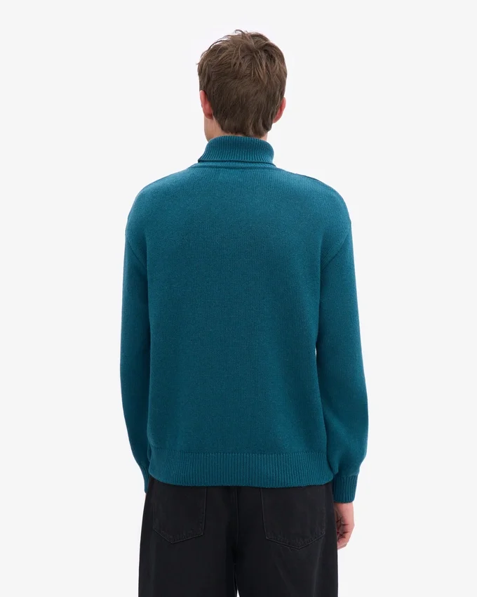 Jersey de cuello alto de lana merina - Verde océano