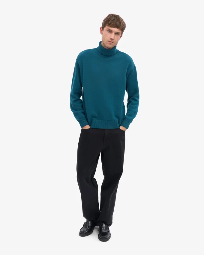 Jersey de cuello alto de lana merina - Verde océano