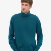 Jersey de cuello alto de lana merina - Verde océano