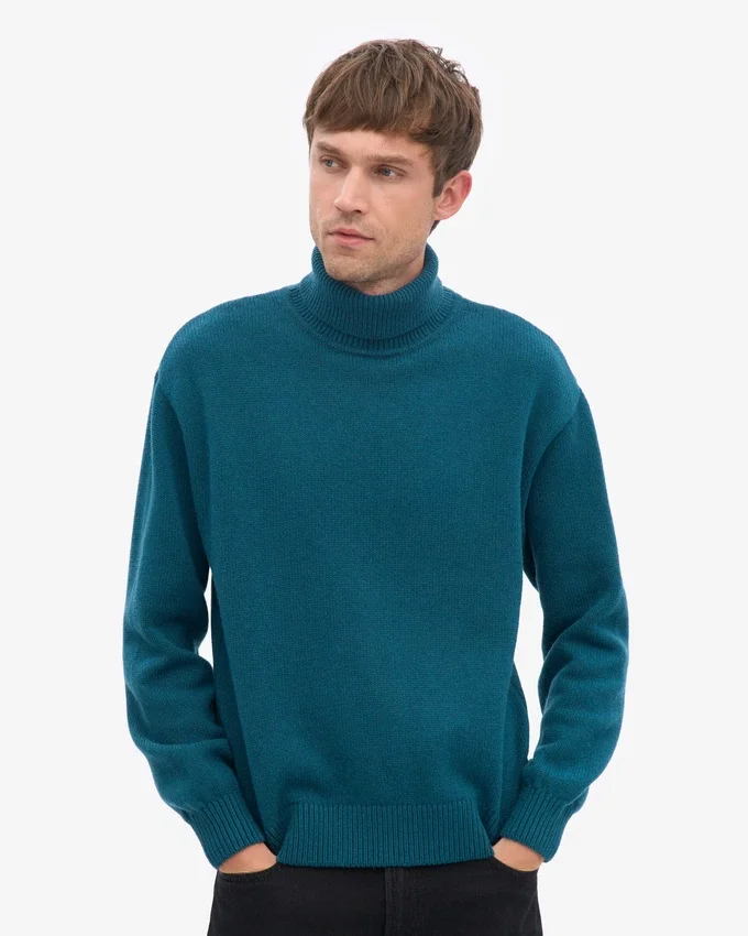 Jersey de cuello alto de lana merina - Verde océano