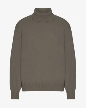 Jersey de cuello alto de lana merina - Verde oliva apagado