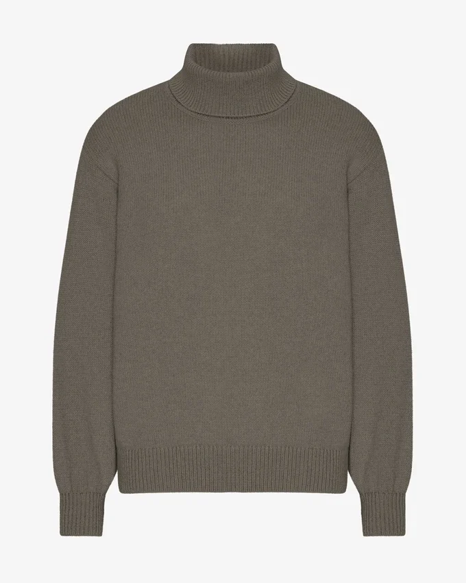 Jersey de cuello alto de lana merina - Verde oliva apagado