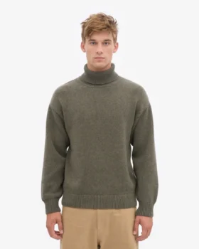 Jersey de cuello alto de lana merina – Verde oliva apagado