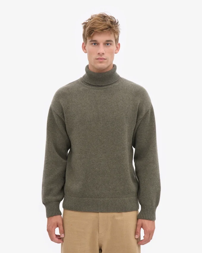 Jersey de cuello alto de lana merina - Verde oliva apagado