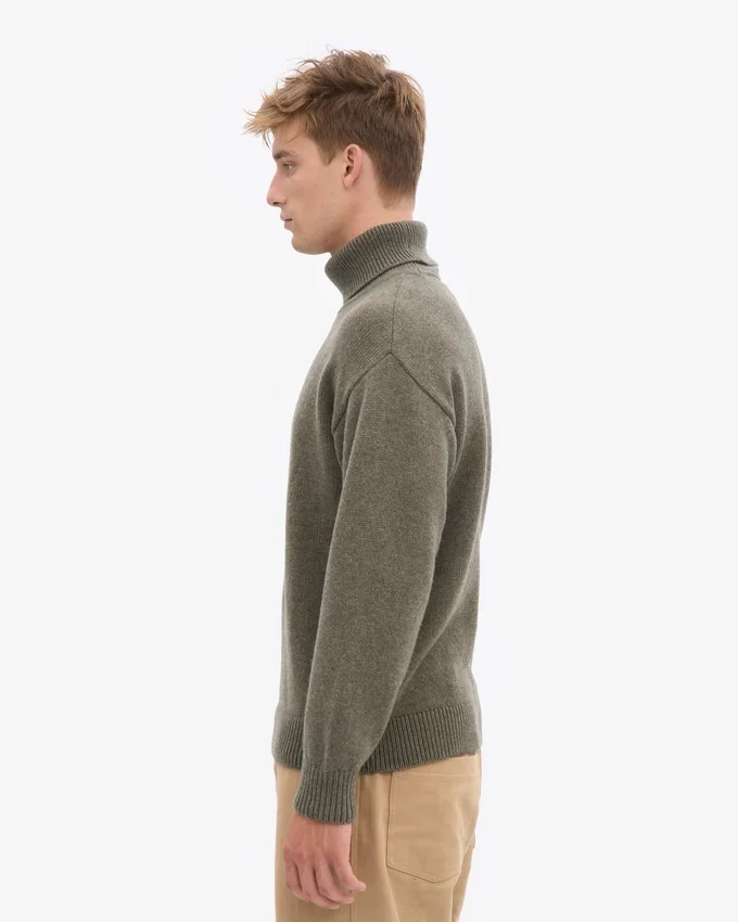 Jersey de cuello alto de lana merina - Verde oliva apagado