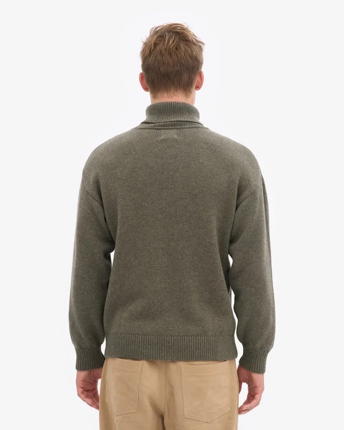 Jersey de cuello alto de lana merina - Verde oliva apagado