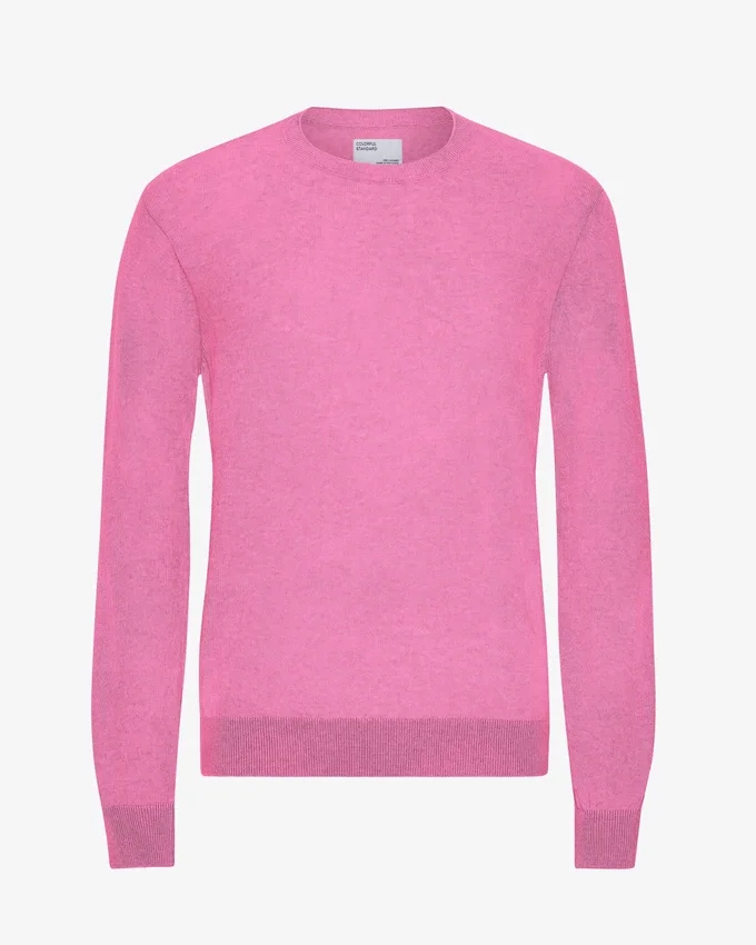 Jersey de cuello redondo de lana merina clara - Rosa chicle