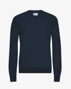 Jersey de cuello redondo de lana merina ligera - Azul marino