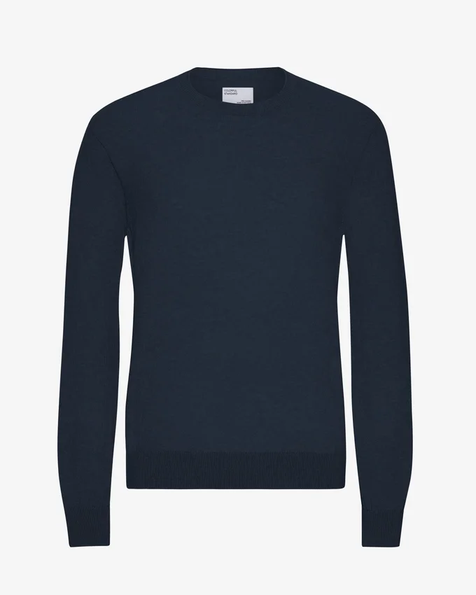 Jersey de cuello redondo de lana merina ligera - Azul marino