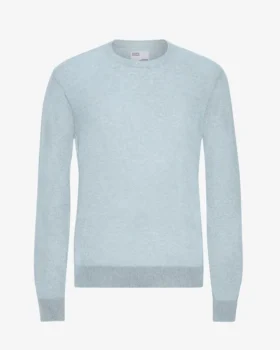 Jersey de cuello redondo de lana merina ligera - Azul polar