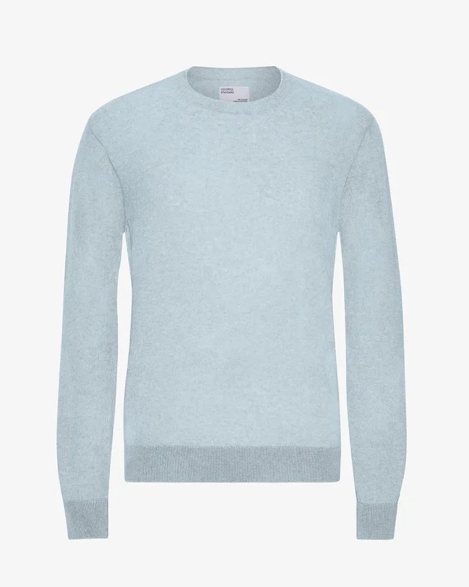 Jersey de cuello redondo de lana merina ligera - Azul polar