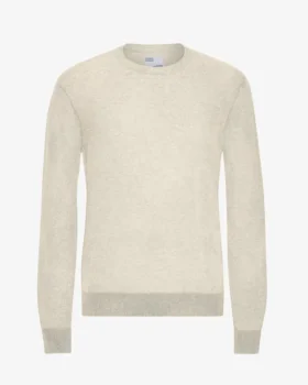 Jersey de cuello redondo de lana merina ligera - Blanco marfil