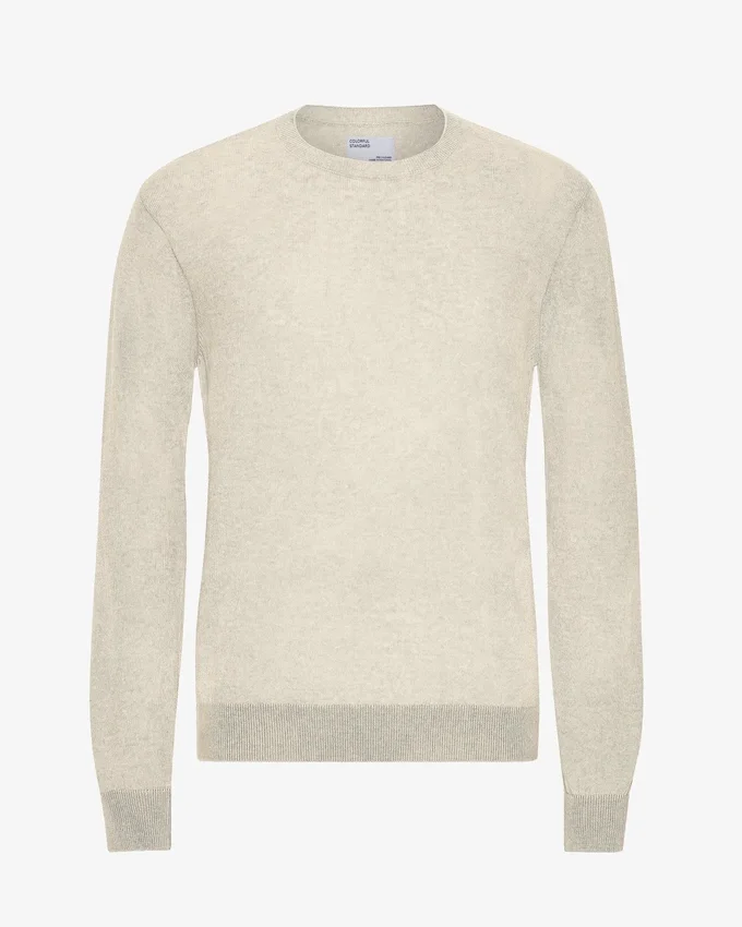 Jersey de cuello redondo de lana merina ligera - Blanco marfil