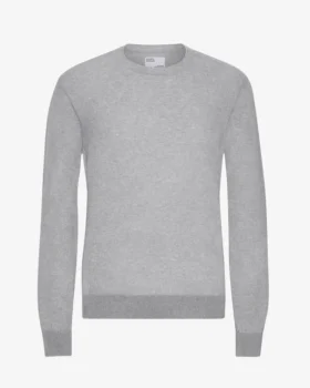 Jersey de cuello redondo de lana merina ligera - Gris jaspeado