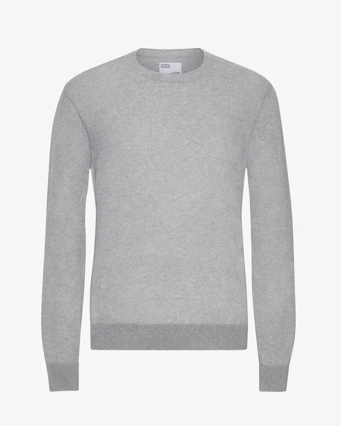 Jersey de cuello redondo de lana merina ligera - Gris jaspeado