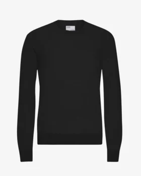 Jersey de cuello redondo de lana merina ligera - Negro intenso