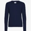 Jersey de cuello redondo de lana merina ligera para mujer - Azul marino