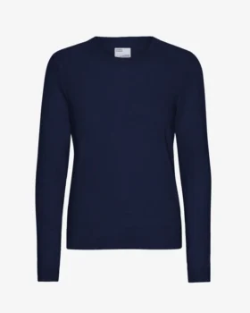 Jersey de cuello redondo de lana merina ligera para mujer - Azul marino