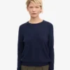 Jersey de cuello redondo de lana merina ligera para mujer - Azul marino