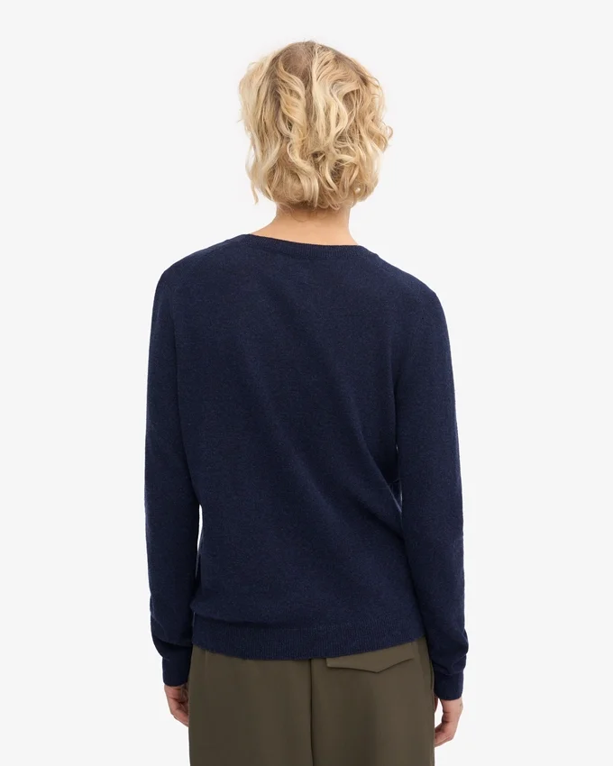 Jersey de cuello redondo de lana merina ligera para mujer - Azul marino