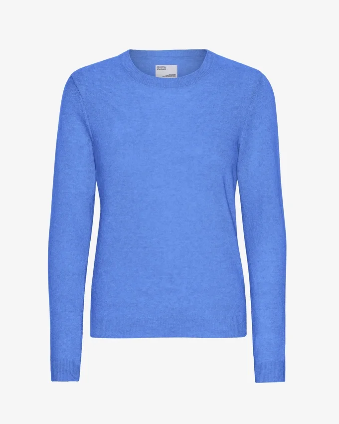 Jersey de cuello redondo de lana merina ligera para mujer - Azul Pacífico