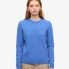 Jersey de cuello redondo de lana merina ligera para mujer - Azul Pacífico