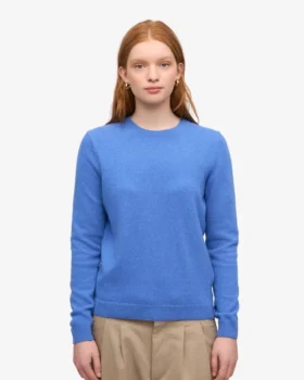 Jersey de cuello redondo de lana merina ligera para mujer – Azul Pacífico
