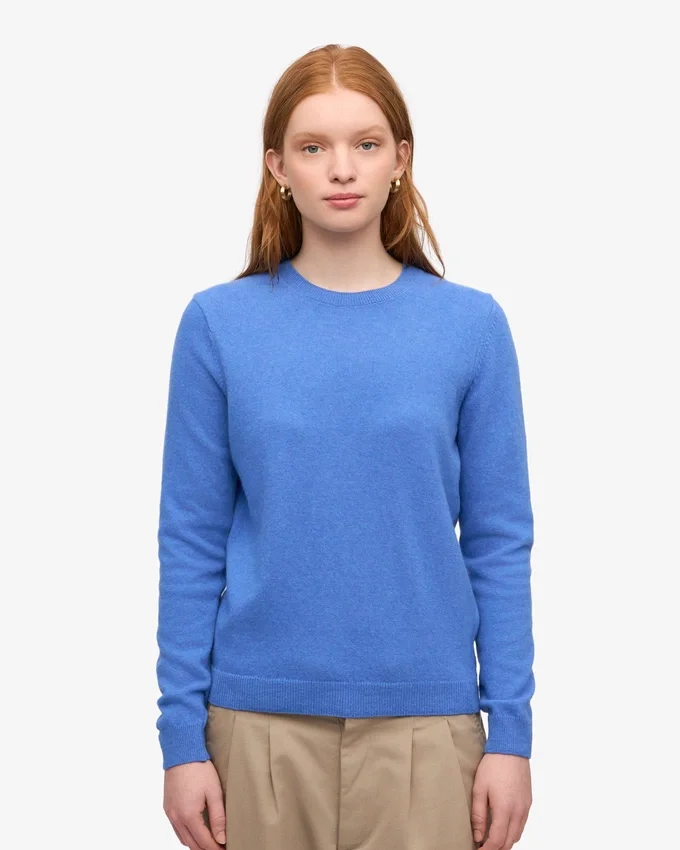 Jersey de cuello redondo de lana merina ligera para mujer - Azul Pacífico