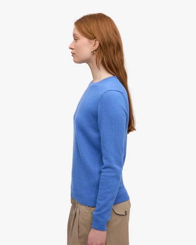 Jersey de cuello redondo de lana merina ligera para mujer - Azul Pacífico