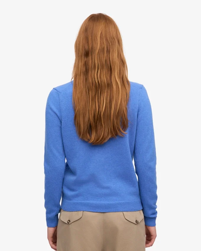 Jersey de cuello redondo de lana merina ligera para mujer - Azul Pacífico