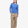 Jersey de cuello redondo de lana merina ligera para mujer - Azul Pacífico