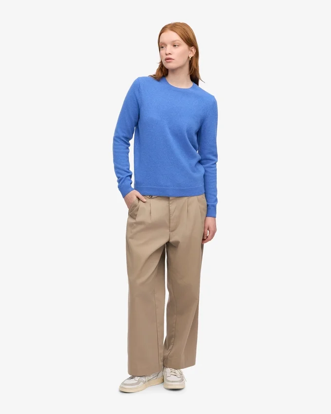 Jersey de cuello redondo de lana merina ligera para mujer - Azul Pacífico