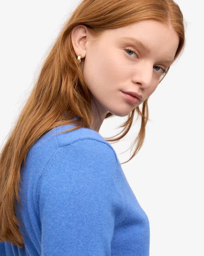 Jersey de cuello redondo de lana merina ligera para mujer - Azul Pacífico