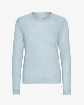 Jersey de cuello redondo de lana merina ligera para mujer - Azul polar