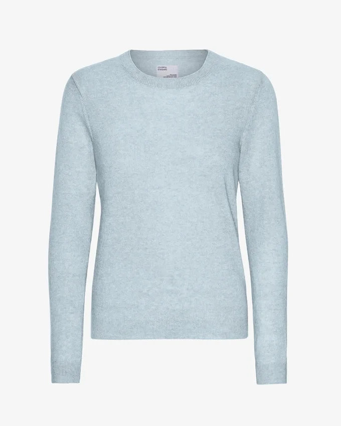 Jersey de cuello redondo de lana merina ligera para mujer - Azul polar