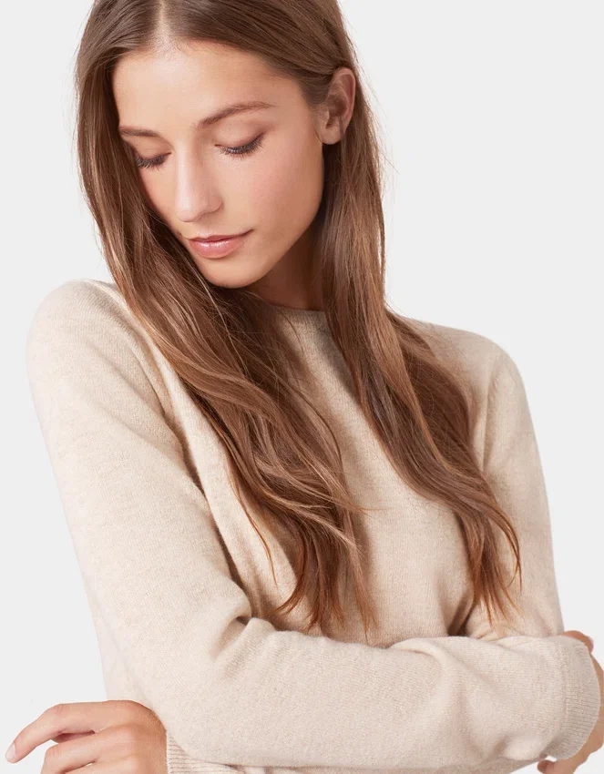 Jersey de cuello redondo de lana merina ligera para mujer - Azul polar