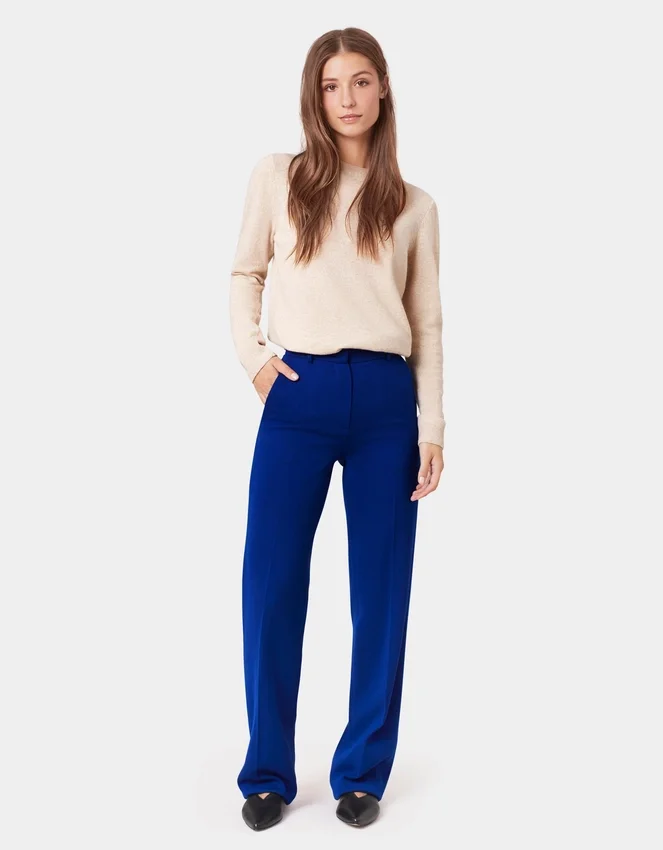 Jersey de cuello redondo de lana merina ligera para mujer - Azul polar