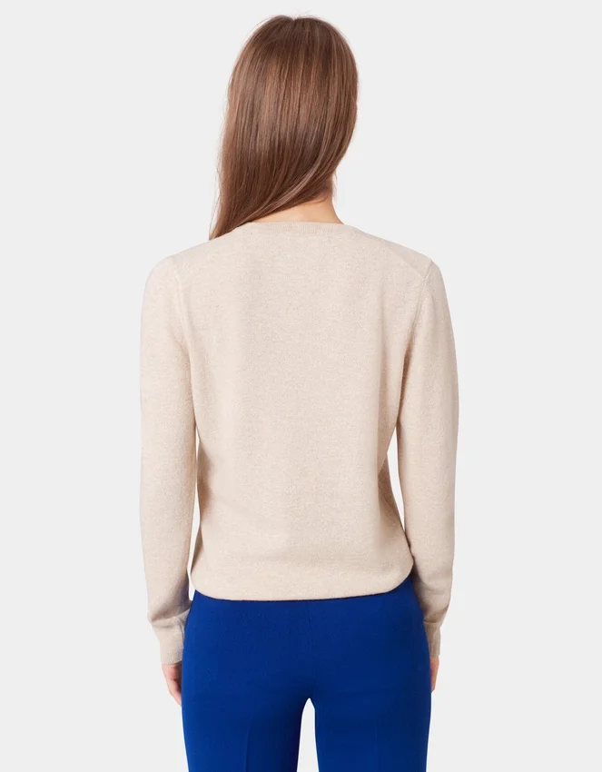 Jersey de cuello redondo de lana merina ligera para mujer - Azul polar
