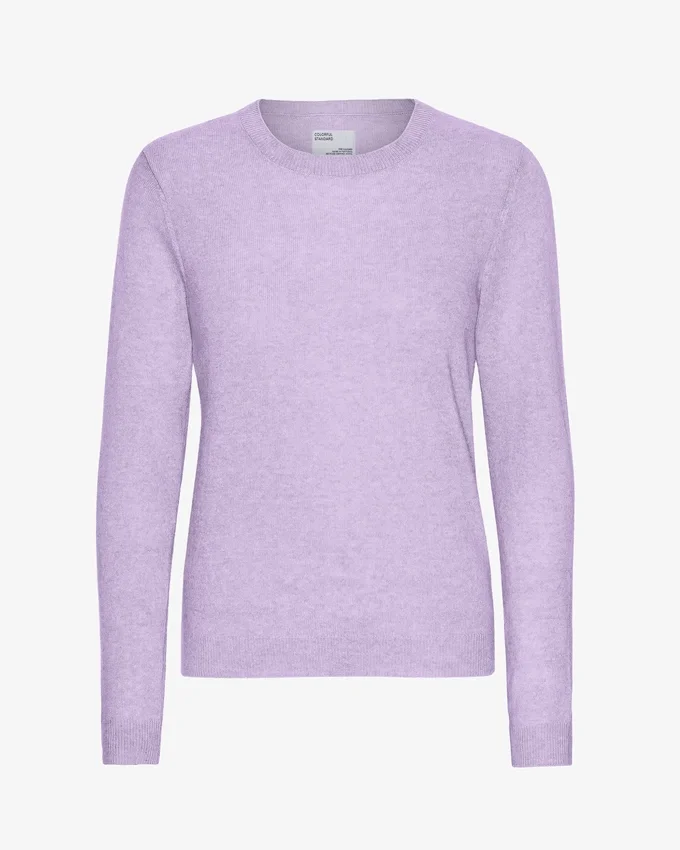 Jersey de cuello redondo de lana merina ligera para mujer - Lavanda suave