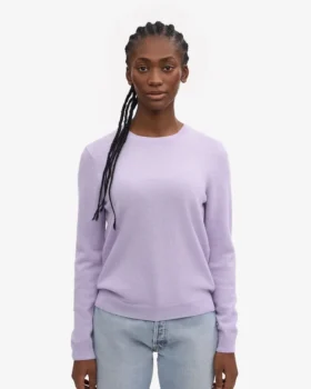 Jersey de cuello redondo de lana merina ligera para mujer – Lavanda suave