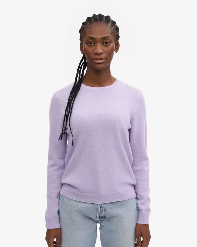 Jersey de cuello redondo de lana merina ligera para mujer - Lavanda suave