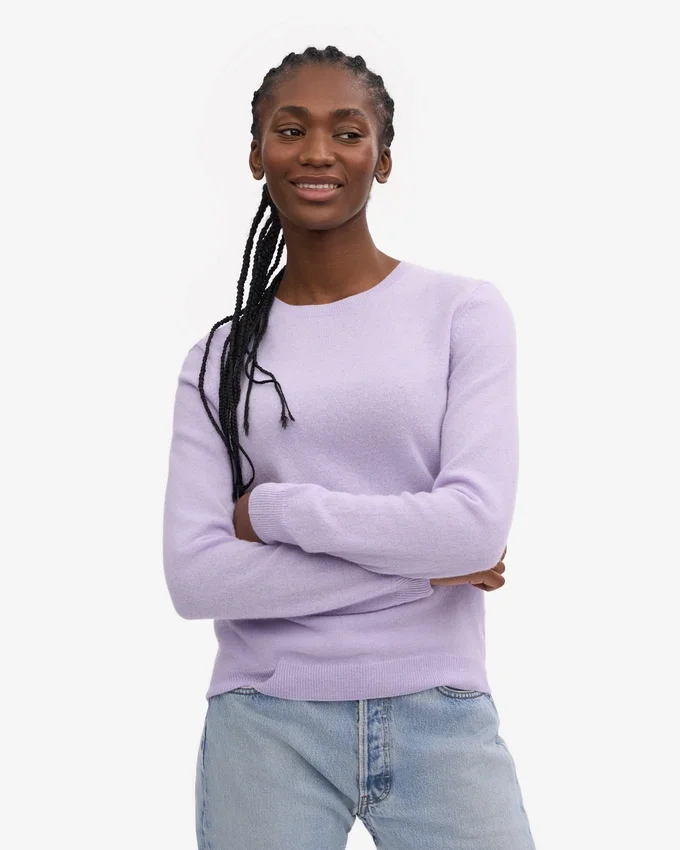 Jersey de cuello redondo de lana merina ligera para mujer - Lavanda suave