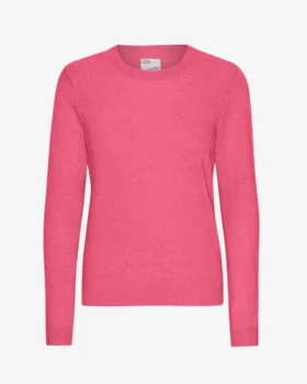 Jersey de cuello redondo de lana merina ligera para mujer - Rosa chicle