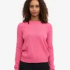 Jersey de cuello redondo de lana merina ligera para mujer - Rosa chicle