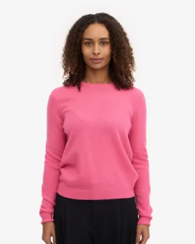 Jersey de cuello redondo de lana merina ligera para mujer – Rosa chicle